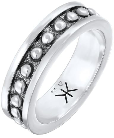 Kuzzoi Herrenring kunstvolles Dots Design Bandring für Herren massiv und breit (6 mm) aus 925 Sterling Silber Oxidierter Silberring für Männer Ringgröße 66
