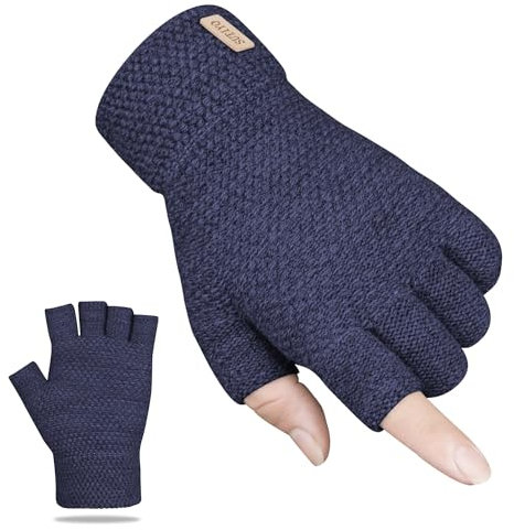 SUTIYO Fingerlose Handschuhe Herren Damen, Kaschmir Strick Handschuhe Warme Ohne Finger, Fingerless Gloves Winterhandschuhe Arbeits Autofahren Radfahren Sport (Marine Blau)