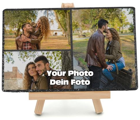 Placa de pizarra personalizada con 3 fotos individuales y texto de 20 x 30 cm con impresión fotográfica [166]