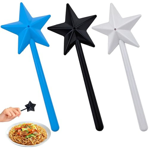 3 PACK Wand Salt and Pepper Shakers, Fairy Wand Salt and Pepper Shakers Pentagram Shape Salt Dispenser, Refillable Pentagram Shape Salt Dispenser with Holes Kitchen Accessories(Black, White and Blue)