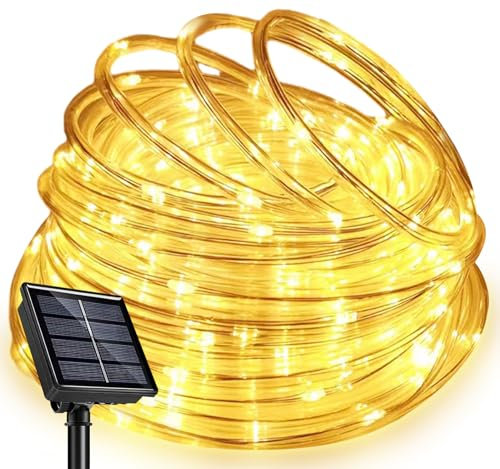 22M 200 LED Solar Lichtschlauch, Außen Lichterkette Schlauch Glasklar, LED Lichterketten Außen Warmweiß für Hochzeit, Party und Weihnachten, Die Terasse