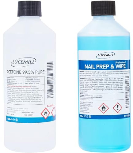 500ml Acetone Pure Nail Polish Remover + 500ml Nail Prep & Wipe Cleanser Set