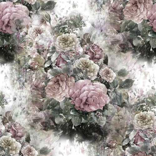 ReWallpaper 44.5CMx7M Peel and Stick Wallpaper Pink Purple Floral Sticky Back Plastic Roll Patterned for Walls Vintage Wallpapers Floral Pink Grey Wallpaper for Bedroom Multi Colour