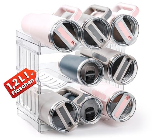 Gracenal Stapelbar Flaschenregal, Weinregal Flaschenhalter 3 Schichten 9 Flaschen für 1,2L Stanley Cup Zubehör Kühlschrank Organizer Schrank, Gefrierschrank, Vorratskammer, Weinflaschenhalter