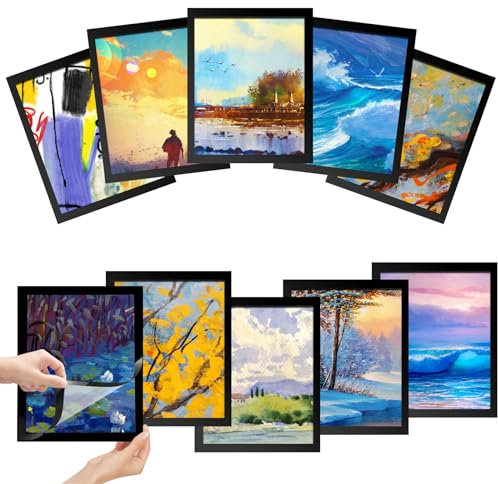 VFANDV 10 Pièces Cadres Magnétiques A4, Cadres Adhésifs Pliables avec Fermeture Magnétique Cadre Photo Aimanté pour Images D'enfants Cadres de Peinture en Diamant Pochettes D'information A4