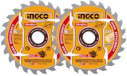 INGCO 2-Pack 165mm Ultra-thin TCT Saw Blade Set 24T, 20mm Arbor, 16mm Reduction Ring TSB1653