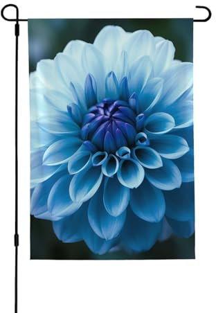 Gartenflagge, 71,1 x 101,6 cm, doppelseitig, Jute, Willkommensflagge, blaue Dahlie, kleine Hofflagge, Sommerflagge, dekorative Flagge für den Außenbereich, Veranda, Garten, Urlaub, Hofdekoration