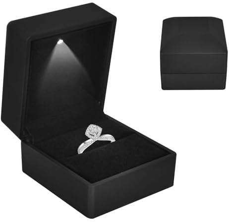 Colexy Ring Box mit LED-Licht, LED-Ringbox Beleuchtete, Samt Schmuck Geschenkbox mit LED-Innenbeleuchtung, Schmuck Präsentationsbox, für Verlobung, Heiratsantrag, Hochzeit (Schwarz)