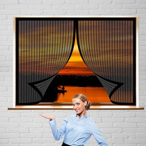 Zanzariera Magnetica Porta Finestra 95 x 125 cm Telaio Magnetico per Finestra Chiusura Automatica a Calamite La Zanzariera Silenziosa Zanzariere a Calamita per Finestre Porte, Nero