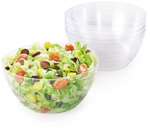 MATANA 20 Large Clear Hard Plastic Serving Bowls, XL 3500ml - Reusable Salad Bowls for Snacks & Crisps - Parties, Picnic, Birthdays, BBQ & More