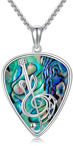 VENACOLY Gitarrenplektrum Kette 925 Sterlingsilber Abalone Muschel Gitarre Plektrum Anhänger Halskette Guitar Pick Schmuck Geschenk für Frauen Musiker Männer