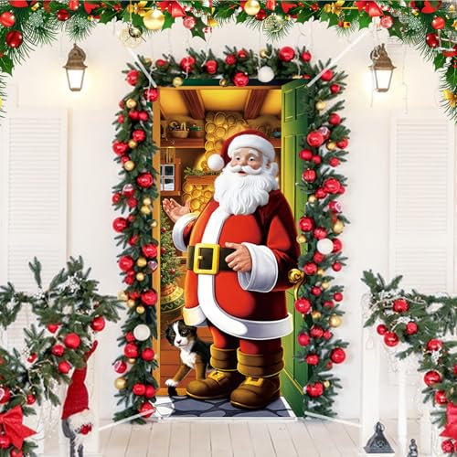 Doafoce Decorazione Natalizie per Porta Copertura con Babbo Natale per Porta Banner di Sfondo di Natale Striscione da Appendere alla Porta d'Ingresso per Decorazione Natalizia 90×200 cm