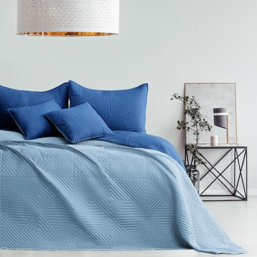 texpot Bettüberwürf 170 x 210 cm blau-himmelblau Tagesdecke zweiseitig Ultrasonic Steppung