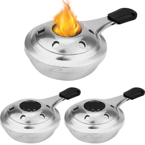 GOEDCH 3 bruciatori per fonduta: mini bollitore portatile, contenitore per pasta combustibile, bollitore in acciaio inox antivento per hot pot, dry pot cuisine, buffet, outdoor, campeggio (diametro 10