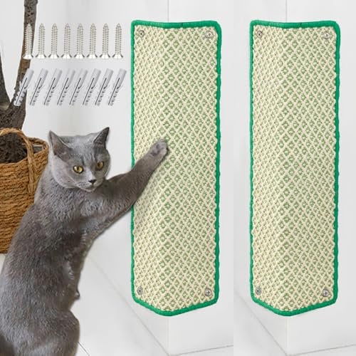 JanYoo Cat Scratching Mat Cat Scratch Furniture Protectors, Sisal Scratcher Mats Anti Scratch Floor Scratching Pad for Wall Floor Sofa Couch Carpet Doors Bed 60 x 25CM (2 Pcs, Green)