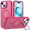 Buoluozy Cover per iPhone 15 6.1 Pollici Compatibile con MagSafe, Supporto per Fotocamera Regolabile Incorporato, Case Protettiva Magnetica Antiurto, Custodia Sottile Traslucida Opaca, Rosa Brillante