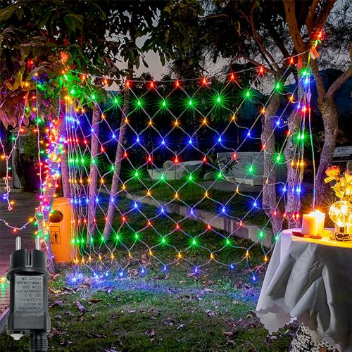 FIVMEN Lichternetz Außen Innen 6x4 m 480 LED Lichterkette Netz Strom mit EU Stecker 8 Modi Wasserdicht IP44 Bunte Weihnachtsbeleuchtung für Weihnachten Hochzeit Halloween