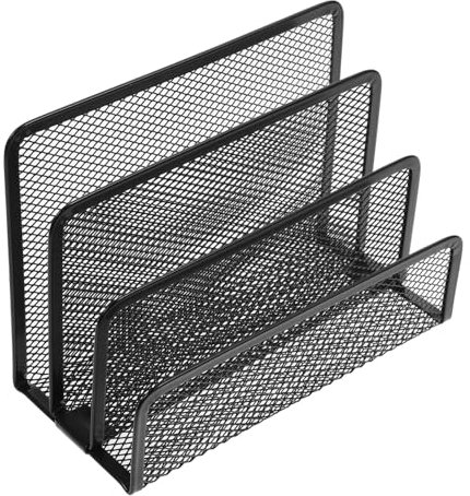 Lurrose Metal Mesh File Folder Rack Desk Organizer Drawer Desktop Bookcase Small File Holders Book Shelf White Document Organizer Magazine Holder Rack for Home Office Black