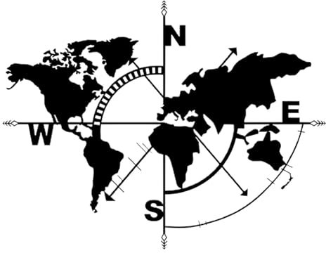 Art Mural De Carte Du Monde En Métal – Pendentif Artistique En Forme De Carte Du Monde En Métal, Boussole D'art Mural De Carte Du Monde En Métal (noir) Pour Murs De Maison, Tentures De Porte Extérieur