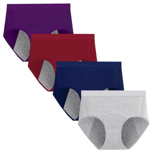 Lohhbve Mutandine da Donna a Vita Alta per il Ciclo Confezione da 4 Biancheria Intima Mestruale Traspirante Impermeabile Mutandine in Cotone, Colore 1, M