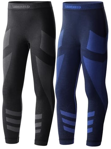 Ladeheid 2er Pack Thermounterwäsche Kinder Funktionsunterwäsche Thermoaktive Lange Unterhose Skiunterwäsche LAGI008 (2er Pack Graphite/Marineblau, 146-152)
