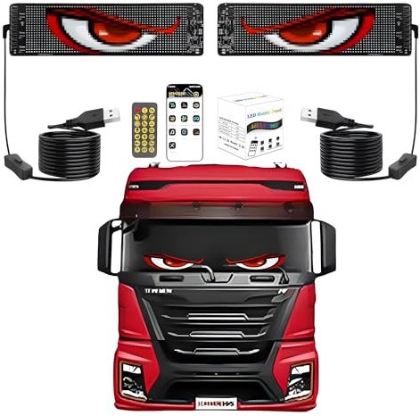 2pcs 92mmx374mm,Luces LED para Camión y Coche, Pantalla LED Flexible Programable Grande para Coche, Ojos LED para Coche, Lámpara de Ojos Coloridos, Pantalla Suave con Control Aplicación Coches