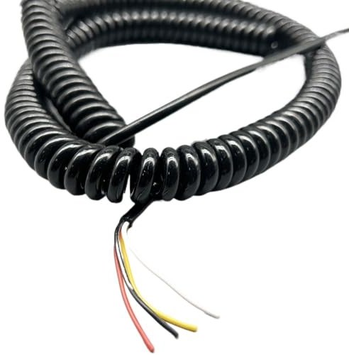 Spirale enroulée Câble spiralé noir 20 AWG Câble d'alimentation résistant au froid à ressort Cordon spiralé à 4 fils Fil de tension(3.75 meters)
