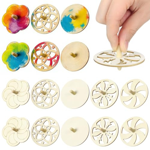 Angoily Holzkreisel Zum Anmalen 20 Stück DIY Bastelset Für Kinder Kreative Holzrohlinge Förderung Feinmotorik Hand-Augen-Koordination Spielzeug