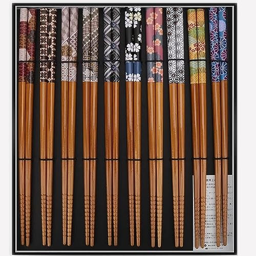 KANGKKAI Baguettes réutilisables, Baguettes jetables Baguettes réutilisables 10 Doubles Baguettes japonaises 22,5 cm Ensemble de Baguettes en Bambou antidérapantes