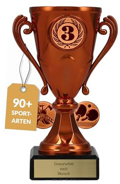 pokal-fabrik.de - Pokal mit Gravur Wunschtext in Bronze - personalisiertes Geschenk & Sportemblem nach Wahl - 15 cm inkl. Marmorsockel - Geschenk-Trophäe | Pokal Kinder