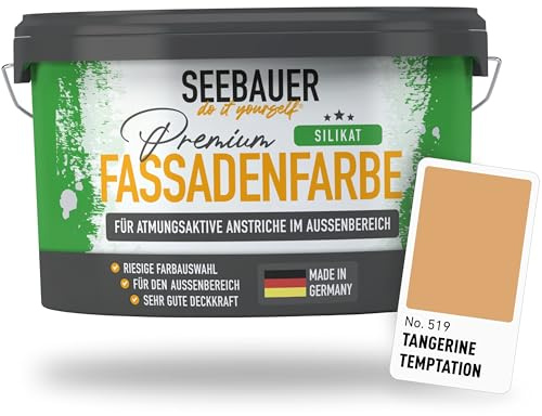 SEEBAUER diy Silikat-Fassadenfarbe Orange 2,5L für Außen (No. 519 Tangerine Temptation) Atmungsaktive Mineralfarbe für Fassaden - Geeignet für Putz, Mauerwerk und Beton