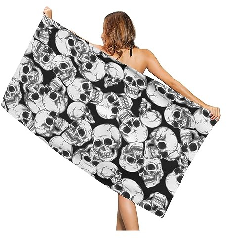 Newhomestyle Totenkopf Halloween Strandtuch, Skelett schnell trocknend super saugfähige Mikrofaser Badetücher, dünne leichte große Handtücher für Schwimmen Badezimmer Spa Pool 77x153cm / 30x60 Zoll