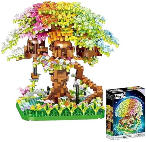 Mini Sakura Arbre Maison Construire Bloc,Ensemble de Construction Cabane dans Les Arbres,1345 Pcs Blocs De Construction Arbres De Fleurs De Cerisier, Collection créatifs de Bricolage Japonais