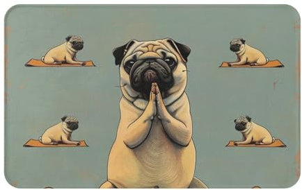 AUBKFELD Yoga pug Printed Door Mat 80x49 CM - Flannel Non-Slip Floor Mat Doormats for Home Entrances and Pet-Friendly Spaces