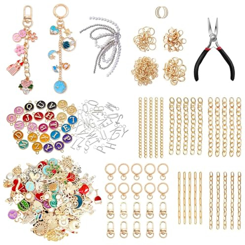 Acidea 319 Stück DIY Schlüsselanhänger Basteln Charms Anhänger Set | Schlüsselanhänger Selber Machen, Klein Keychain Making Kit, Bastelset Erwachsene für für DIY, Schlüsselanhänger Selber Machen