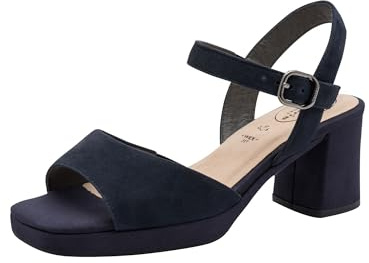 Tamaris Damen Wide Fit Damen Sandalen mit Absatz aus Leder mit verstellbarem Riemen, blau (Navy Suede), 41 EU