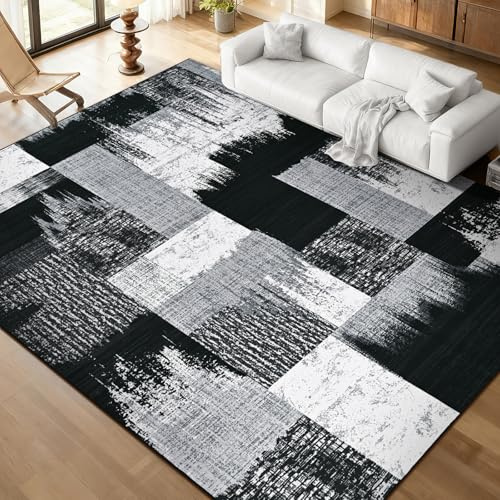 Alishomtll Teppich Schwarz Grau 200x280 cm, Modern Geometrisch Teppich | Rutschfest Kurzflor Küchenteppich, Weich Waschbar Flurläufer für Wohnzimmer Schlafzimmer Arbeitszimmer Eingang