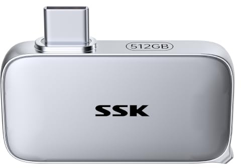 SSK Disque SSD Extreme 512Go, USB 3.2 Gen 2 SSD Portable jusqu'à 1050 Mo/s | USB-C Portable NVMe SSD, 4K 120Hz ProRes, Résistance à la poussière et à l’eau IP65, avec iPhone 15/16/17 série, Mac,PC,Xbox