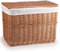 woodluv Large Brown Full Steamed Willow Wicker Storage Basket Trunk Chest Hamper Lidded With White Lining, Brown, 59 x 39 x 45 cm