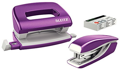 Leitz Set Mini Cucitrice e Perforatore, Capacità fino a 10 Fogli, Punti Inclusi, WOW NeXXt Series, 55612062, Viola