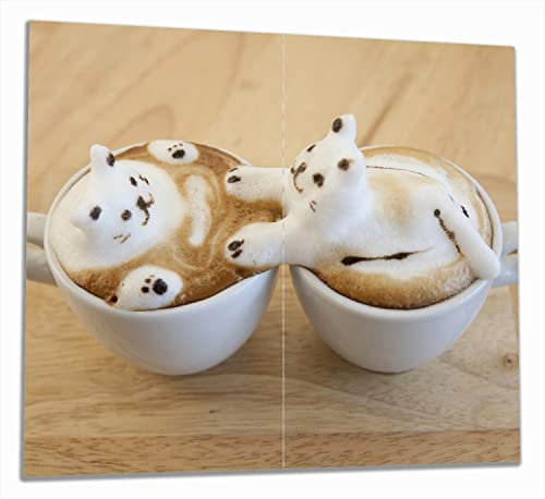 Wallario Herdabdeckplatte/Spritzschutz aus Glas, 2-teilig, 60x52cm, für Ceran- und Induktionsherde, Süße Milchschaum Katzen auf Kaffee, Braun, Küchenzubehör