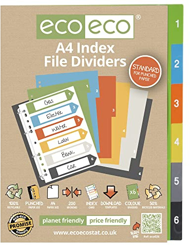 eco-eco A4 50% Recycled Set 6 Index File Dividers,Standard,eco026