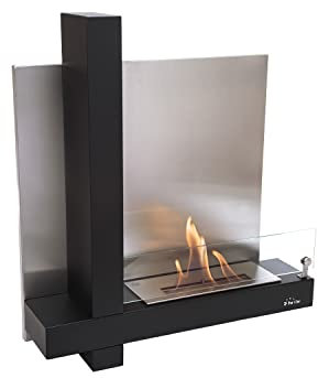 Ethanol-Wandkamin schwarz und Edelstahl mit Front aus gehärtetem Glas MUSA Purline