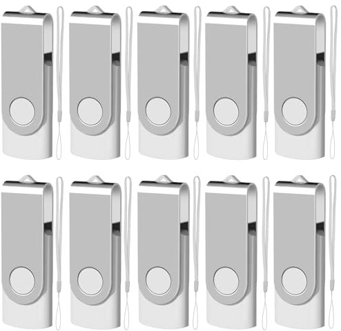 EASTBULL USB Stick 4GB 10 Stück USB-Sticks 2.0 Drehbar Speichersticks Drive Flash Laufwerk mit 10 Stück Seil,Weiß