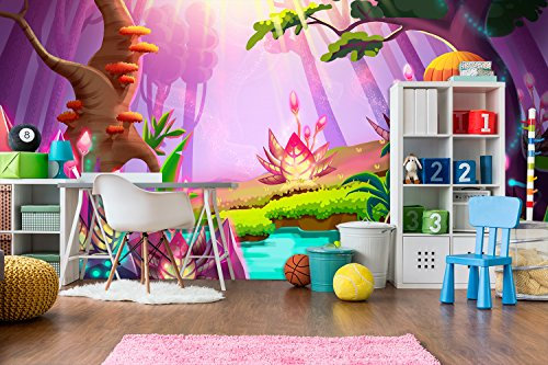 Papier peint en vinyle et papier peint mural forêt animée | Photo murale | Vinyle décoratif | Papier peint | Plusieurs dimensions | Décoration salle à manger, salon, chambre 400x300cm