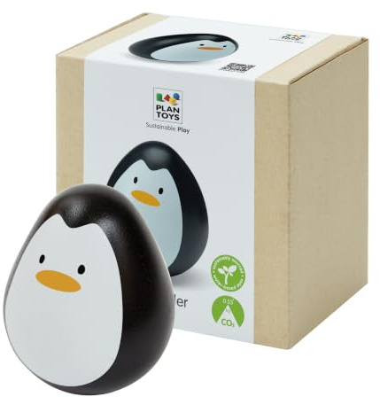 PlanToys® Stehaufmännchen Pinguin Holz | Wackeltier & Greifling für Babys | Montessori-Holzspielzeug ab 6 Monaten: der Pinguin wackelt, kippt & richtet sich auf. Ideal für Sehsinn & Bauchlage