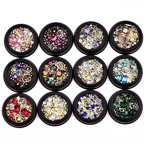 CHSEEO 12 Boxen Nägel Kunst Strass Kit Steine Edelsteine Charms Kristall Perlen Glitter Strassstein Gems für Handwerk Nagel Gesicht Kunst Kleidung Schuhe Taschen DIY #13