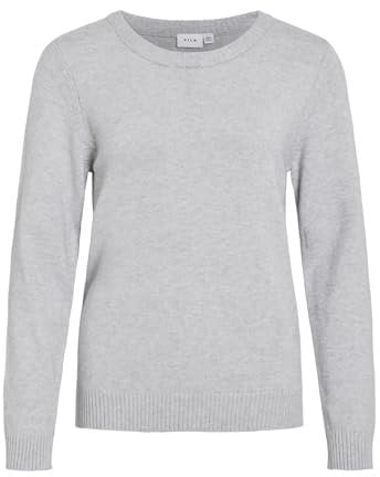 Vila NOS Viril L/s O-Neck Knit Top-Noos suéter, Gris (Light Grey Melange Light Grey Melange), Large para Mujer
