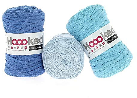 Hoooked RibbonXL Sparset aus 3 Rollen je 120 Meter Riesen-Textilgarn aus recycelter Kleidung (Aqua Intense)