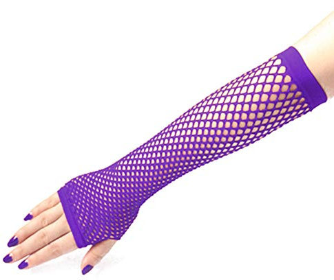 Egurs Damen Mädchen Fischnetz Netz Lang Handschuhe Fingerlos Lila